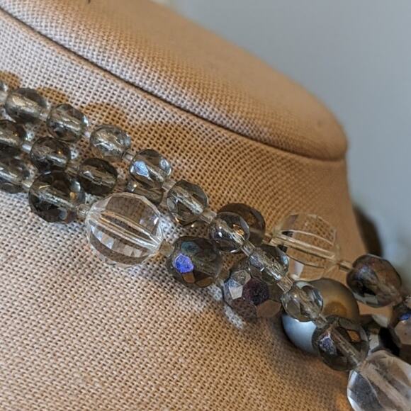 Vintage Gray Clear Faceted Crystal, Lava, Foil Bead Necklace W/ Fancy Clasp - Picture 5 of 10